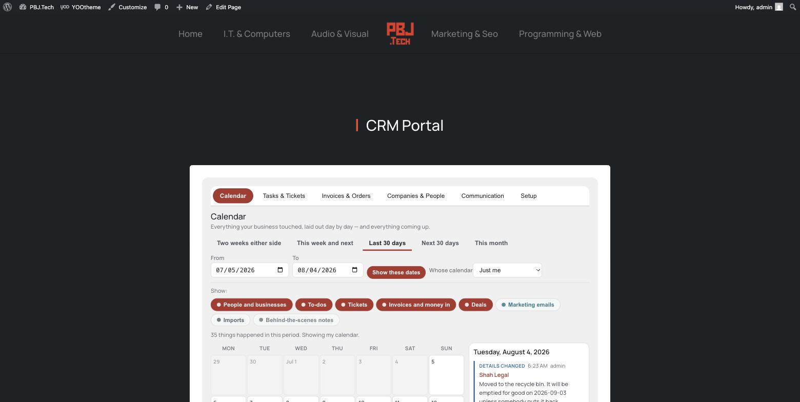 PBJ CRM — the portal calendar