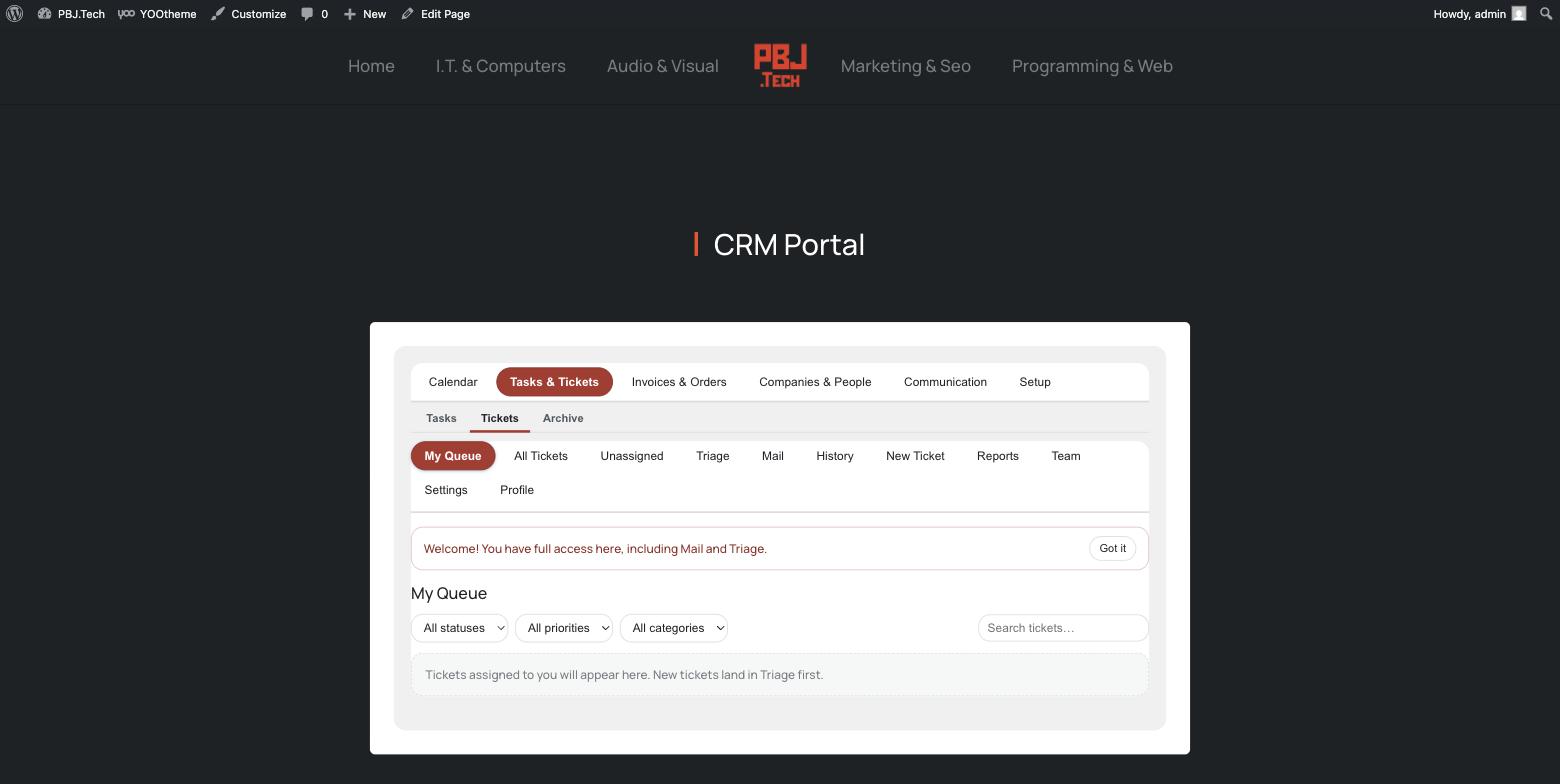PBJ Helpdesk — working the ticket queue inside the CRM portal