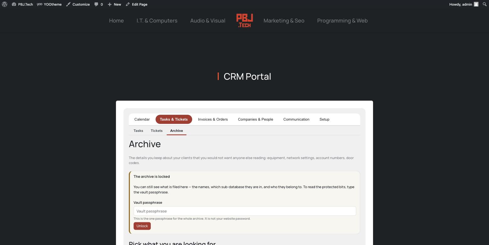 PBJ Archive — the locked vault inside the CRM portal