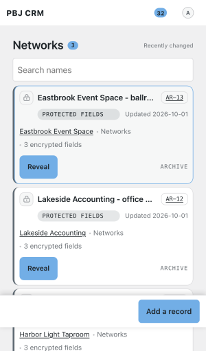 The PBJ Vault Networks list on a phone